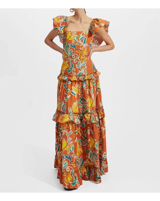 LaDoubleJ Orange Scarlett Ruffle Maxi Dress