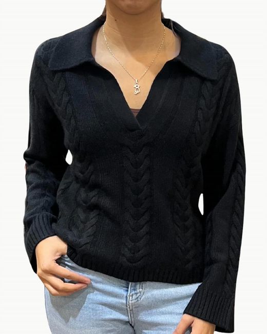 W. Cashmere Women's Black Dean Cable Knit Polo Pullover Sweater