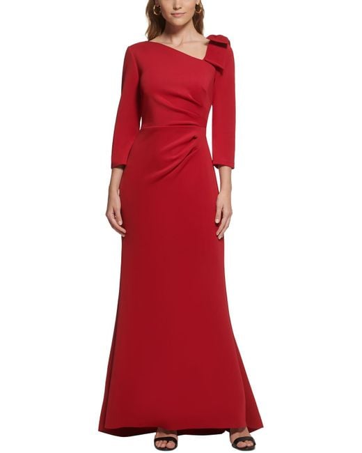 Jessica Howard Red Pleated Waist Long Evening Dress