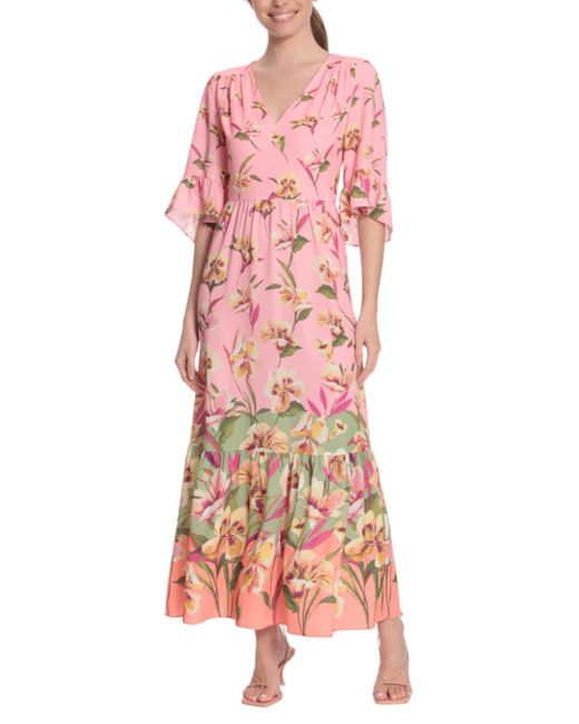 London Times Pink 3/4 Sleeve Floral Print Maxi Dress