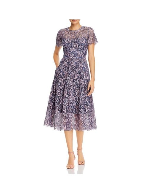 Eliza J Purple Lace Overlay Short Sleeve Fit & Flare Dress