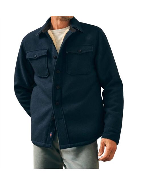 Faherty Brand Blue High Pile Fleece Lined Wool Cpo Shirt Jacket for men