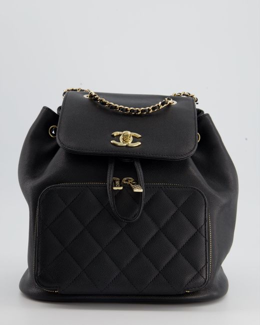 Chanel Black Cc Caviar Leather Backpack With Champagne Gold Hardware