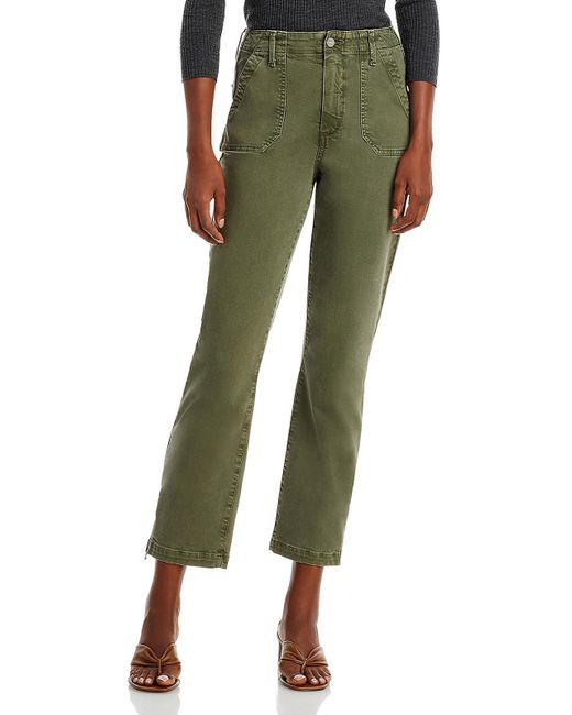 PAIGE Green High Rise Cropped Straight Leg Jeans