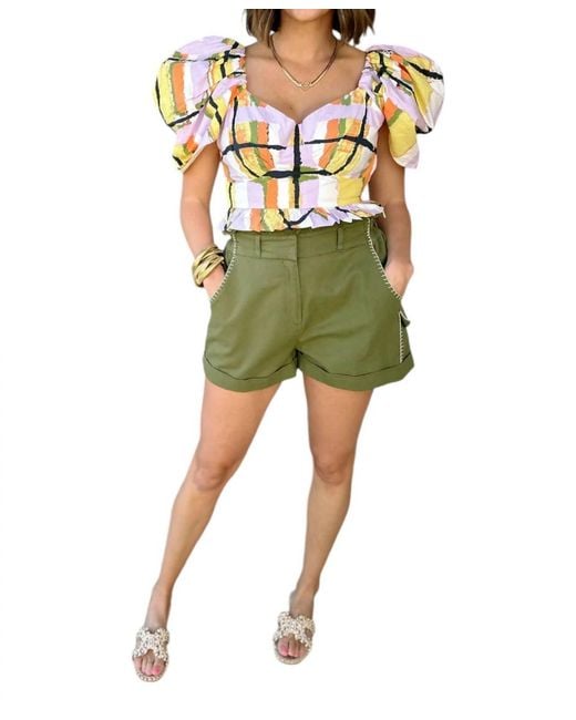 Cleobella Green Cotton Whipstitch Pocket Shorts