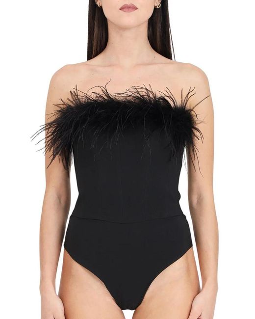 SANTAS Black Strapless Feather Bodysuit