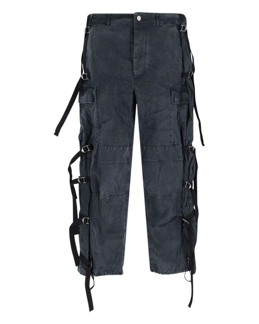 Magliano Blue Multipockets Superpants Cargo Trousers With Adjustable Straps for men