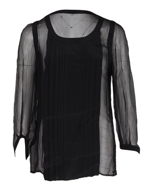 Miu Miu Long-sleeve Sheer Top In Black Silk