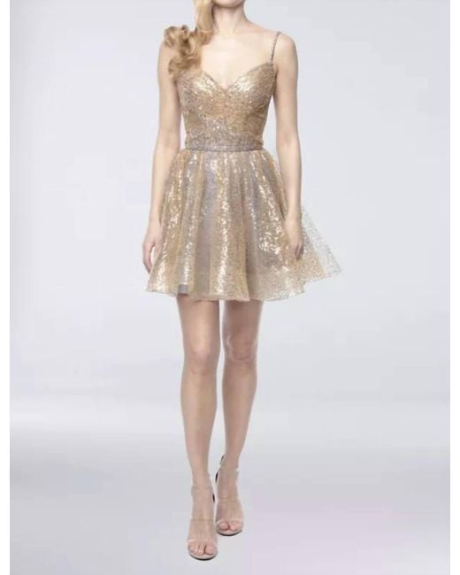 Terani Natural Sequin Fit-And-Flare Cocktail Dress