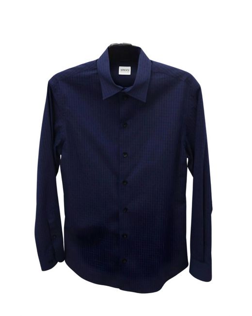 Armani Blue Long Sleeve Button Down Shirt for men