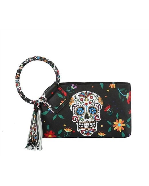 MiMi Wholesale Black Day Of The Dead Sugar Skull Wristlet Clutch
