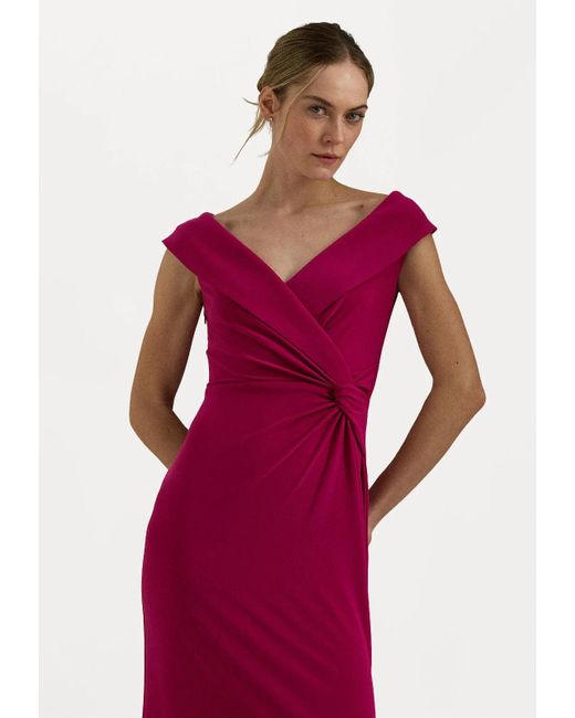 Ralph Lauren Red Dress Fuchsia Berry Stretch Off-The-Shoulder Fts1417