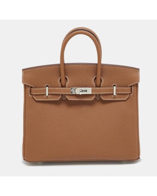 Hermès Brown Gold Togo Leather Palladium Finish Birkin 25 Bag