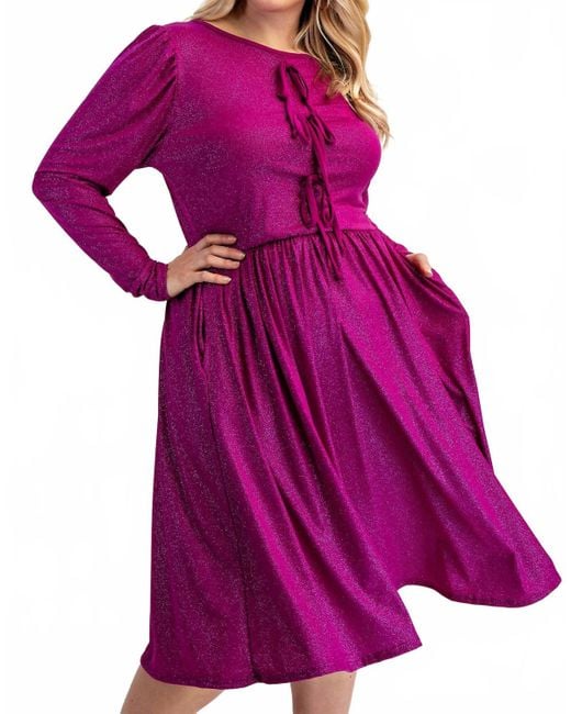 The Curve Purple Plus Size Glitter Knit Flare Dress With Bow Details