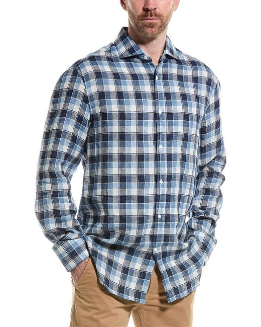 Brunello Cucinelli Blue Basic Fit Linen-blend Shirt for men