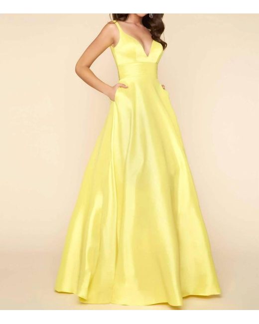 Mac Duggal Women's Yellow Satin Fit And Flare Prom Dress