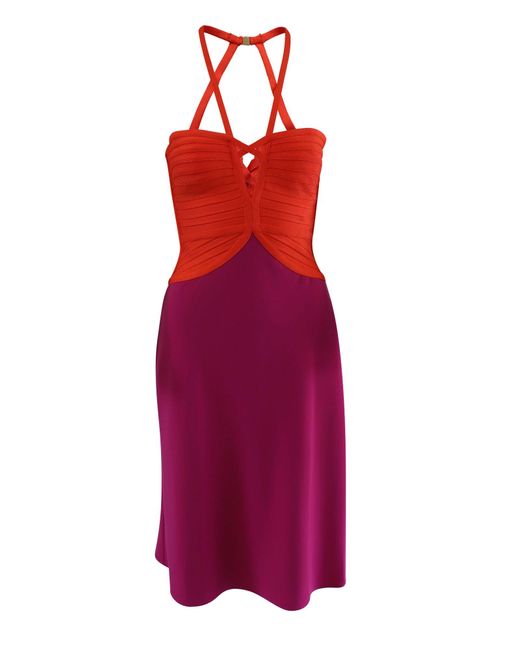 Hervé Léger Red Color Block Cutout Sleeveless Emmaline Dress