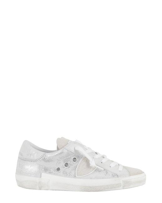 Philippe Model White Low-Top Metallic Leather Sneakers