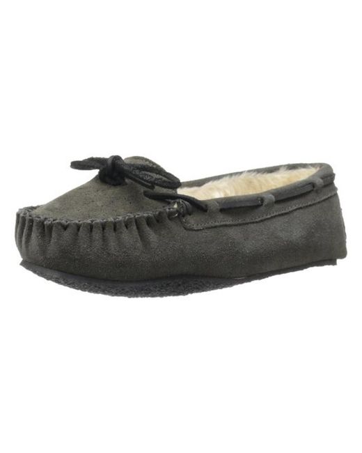 Minnetonka Cally Suede Lined Moccasin Slippers in Black | Lyst