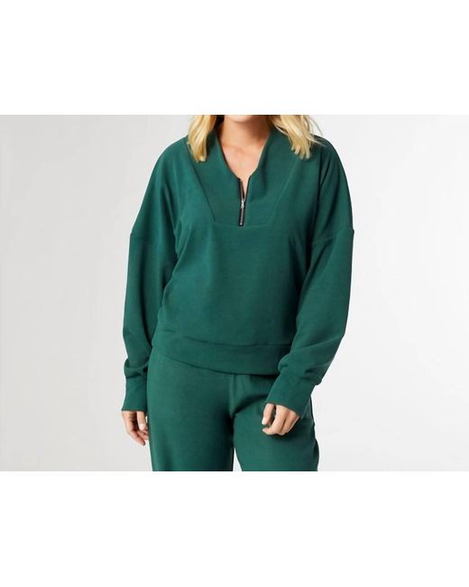 Coco + Carmen Green Smooth Zipper Pullover