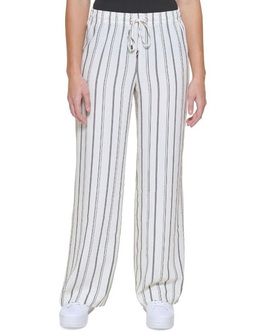 Calvin Klein Striped Gauze Palazzo Pants in White | Lyst