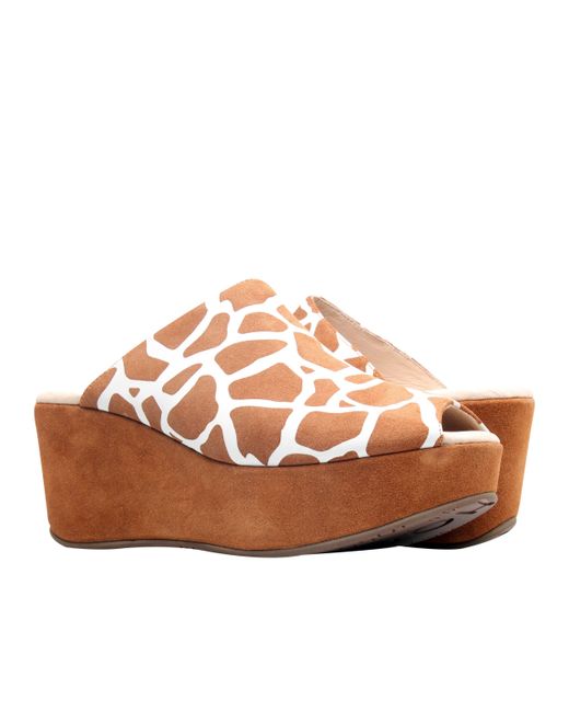 Chocolat Blu Brown Yiona Peep Toe Wedge Giraffe Suede Sandal