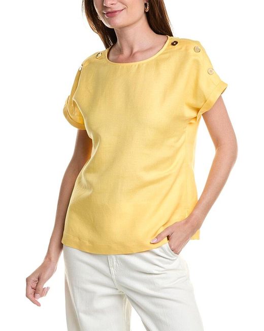 Anne Klein Yellow Linen-blend Top