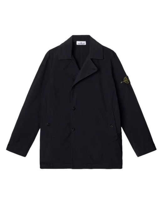 Stone Island Blue Double-Breasted Jacket With Notched Collar for men