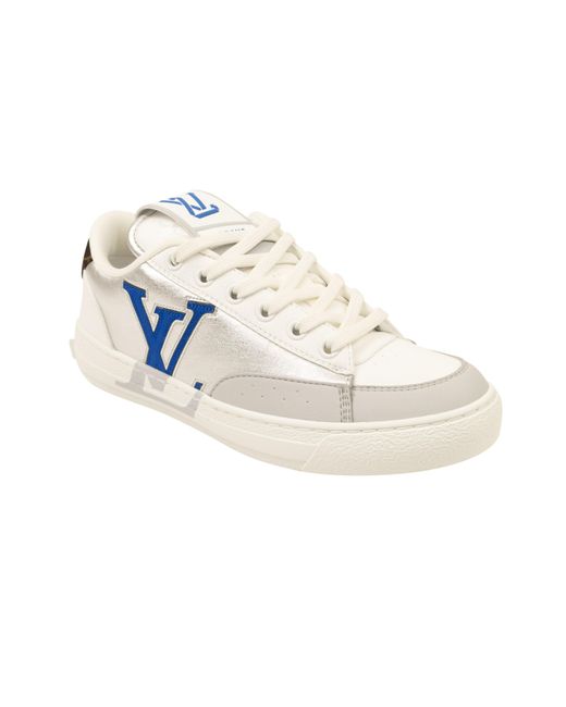 Louis Vuitton White Silver Leather Charlie Logo Lace Up Sneakers