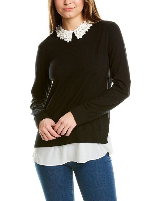 Ted Baker Nansea Floral Collar Silk-blend Sweater in Black | Lyst
