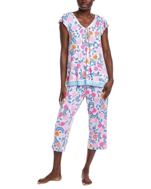 Ellen Tracy Red 2Pc Cropped Pant & Top Pajama Set