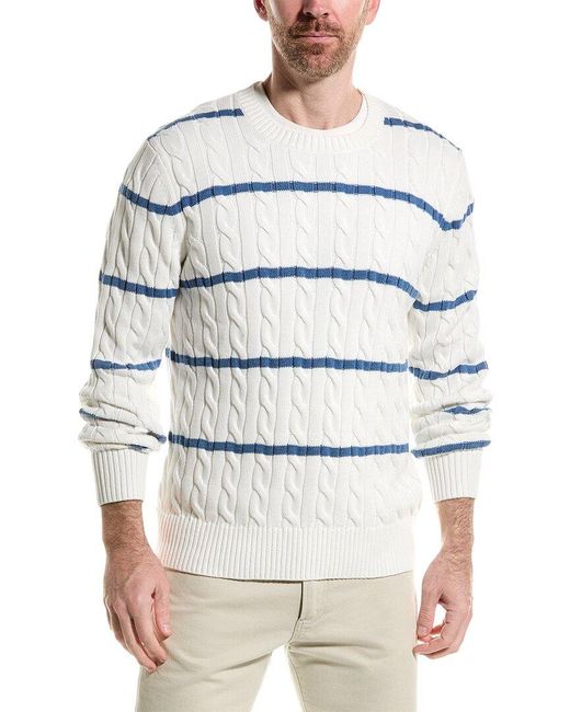 Brooks Brothers White Thin Stripe Crewneck Sweater for men