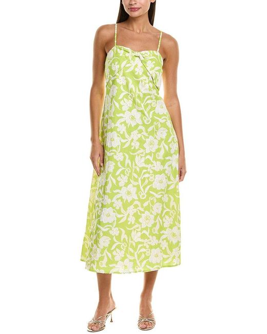 FLORA BEA NYC Yellow Kienna Linen-Blend Midi Dress