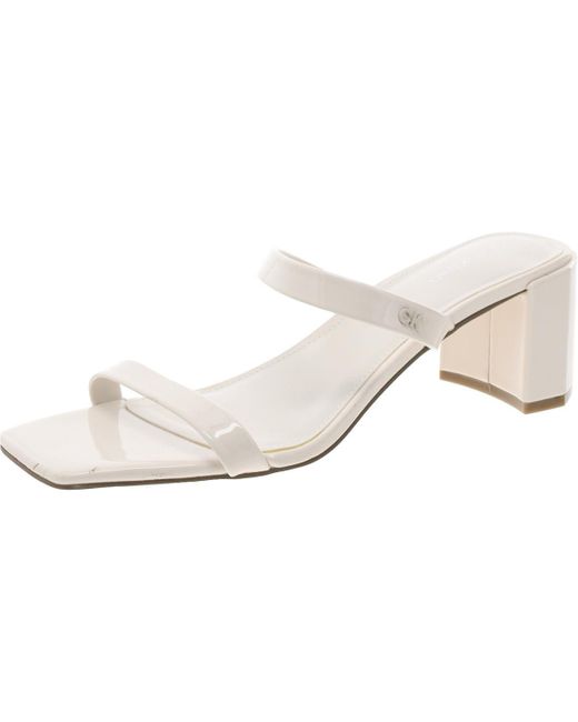 Calvin Klein White Kater Patent Slip-On Slide Sandals