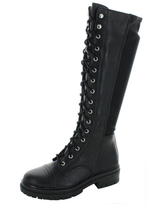 Circus by Sam Edelman Black Gwen Faux Leather Combat Knee-high Boots