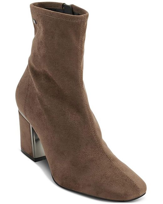 DKNY Brown Cavale Faux Suede Block Heel Ankle Boots