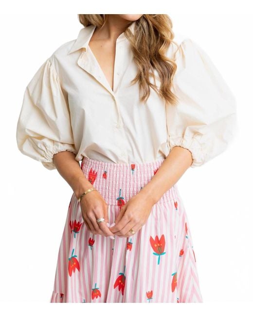 Karlie White Solid Poplin Button Top