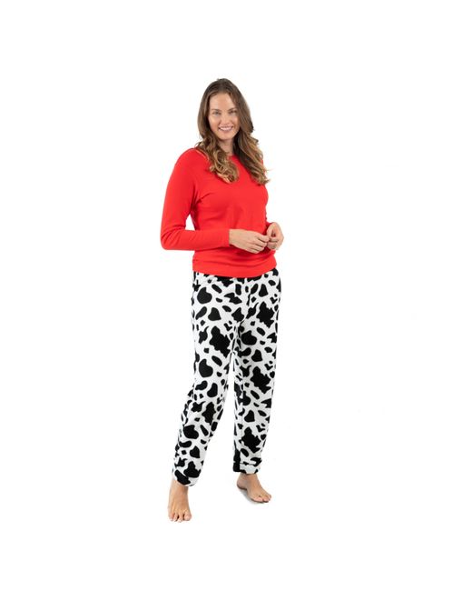 Leveret Red Cotton Top And Fleece Pant Pajamas Cow
