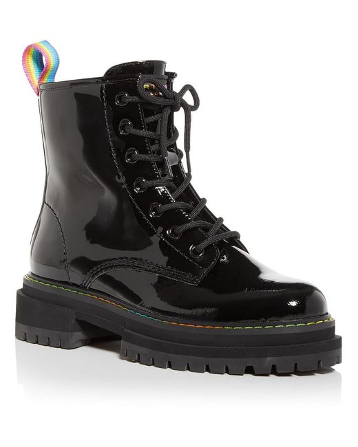 Kurt Geiger Birdie Rainbow Trim Patent Combat & Lace-up Boots in Black ...