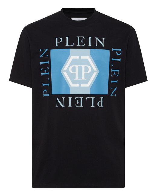Philipp Plein Black Printed Round Neck T-Shirt Hexagon for men