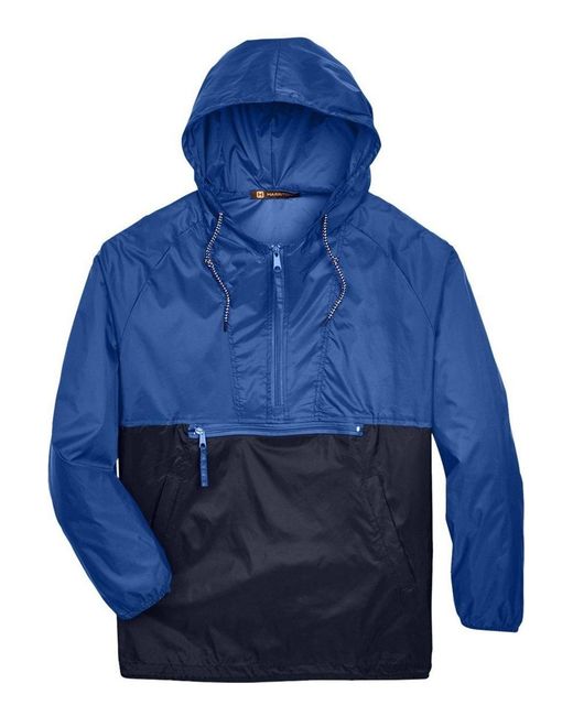 Harriton Blue Packable Hooded Nylon Jacket for men
