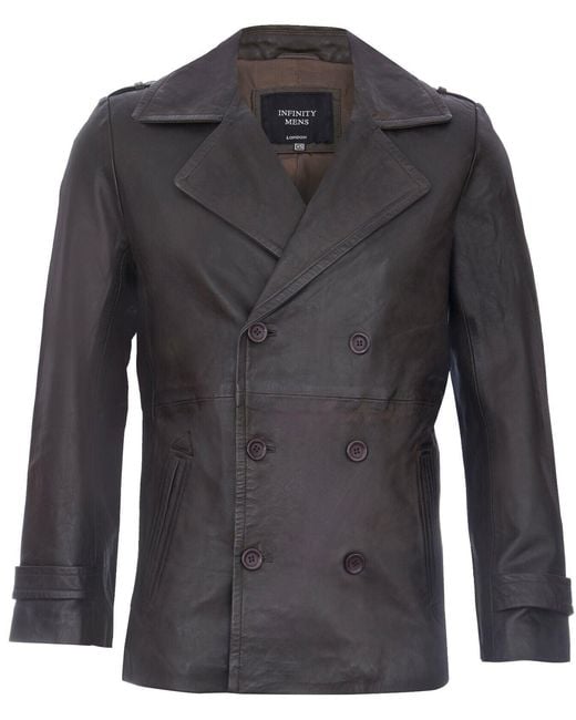 Infinity Leather Blue Leather Peacoat-Amara for men