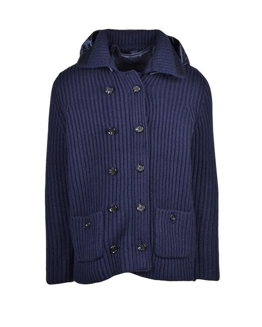 Add Blue Ribbed Double-Breasted Polyamide Jacket for men