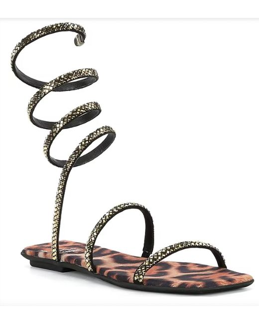 Jeffrey Campbell Brown Slinked Rhinestone Print Ankle Wrap Flat Sandals