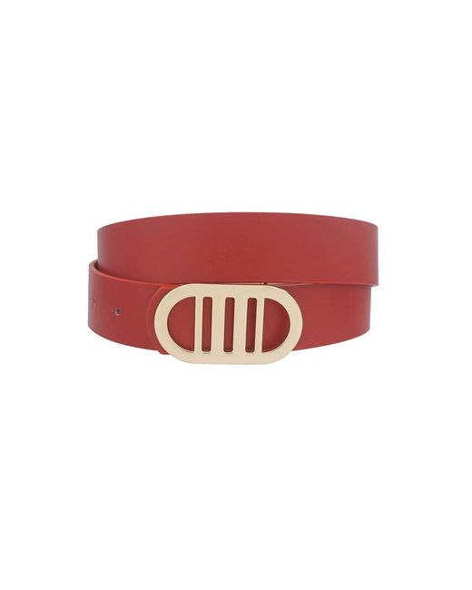 Fashnzfab Red Modern Gridded Oval Standard Belt