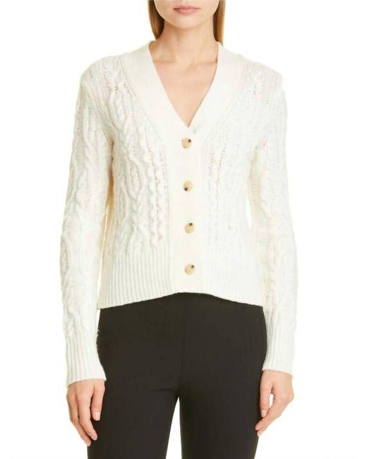 Vince White Triple Braid Cable Wool Cashmere Blend Cardigan