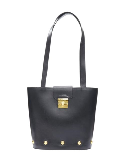 Ferragamo Blue Vintage Smooth Leather Gold Clasp Lock Shoulder Bag