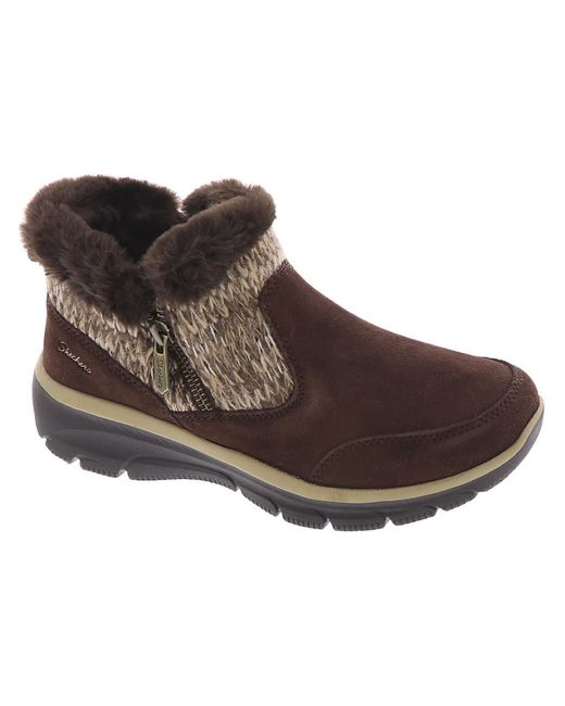 Skechers Brown Easy Going - Warmhearted Suede Faux Fur Winter & Snow Boots