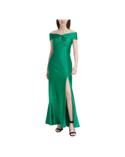 Calvin Klein Green Knot Front Off The Shoulder Evening Dress