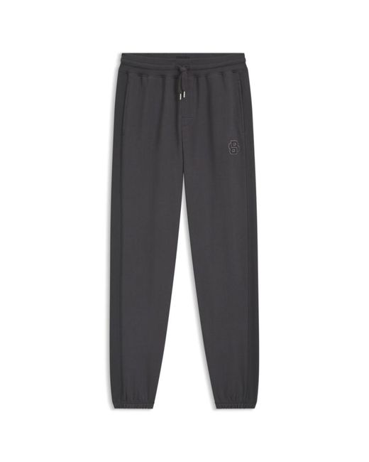 Boss Gray Cotton-Terry Tracksuit Bottoms With Double B Monogram for men